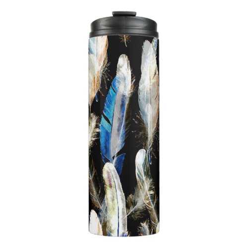 Fly Watercolor Feathers Seamless Background Thermal Tumbler