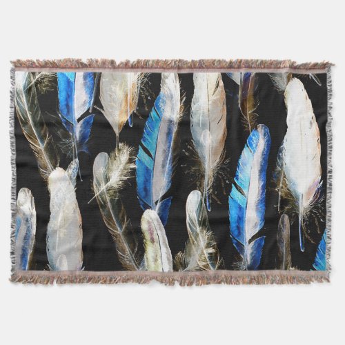 Fly Watercolor Feathers Seamless Background Throw Blanket