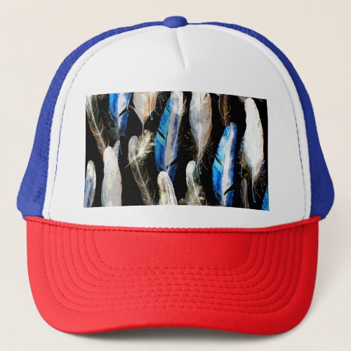 Fly Watercolor Feathers Seamless Background Trucker Hat