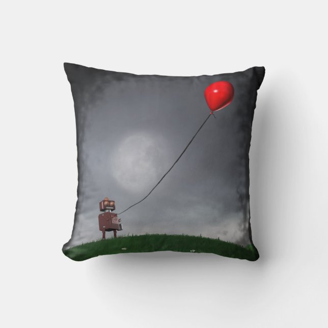 Fly Your Little Red Balloon Throw Pillow (Front)