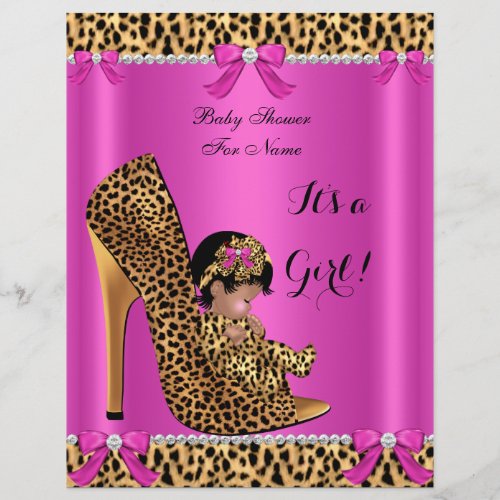 Flyer Baby Shower Baby Cute Girl Leopard Hot Pink