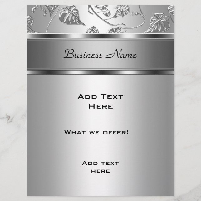 Flyer Elegant Classy Silver Embossed Floral (Front)