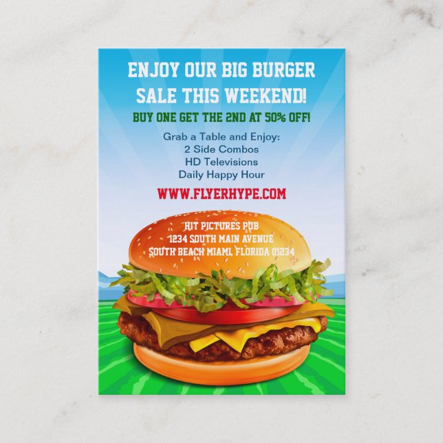 Flyer Hype Burger Cafe Restaurant Eatery Food Business Card (Front)