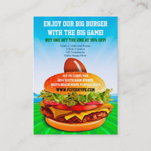 Flyer Hype Burger Cafe Sports Bar Football Food Business Card