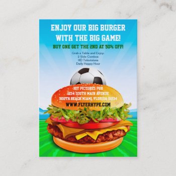 Flyer Hype Burger Cafe Sports Bar Soccer Food Business Card by MyBindery at Zazzle