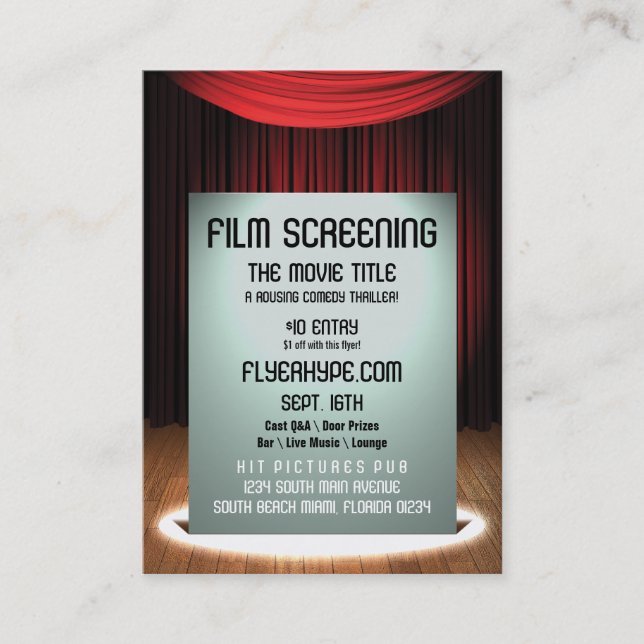 Flyer Hype Cinema Film Screening Event Promotion Business Card (Front)