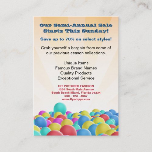 Flyer Hype Colorful Balloons Sales Business Card