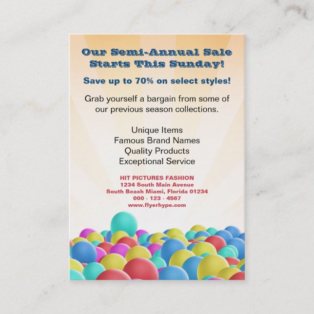 Flyer Hype Colorful Balloons Sales Business Card (Front)