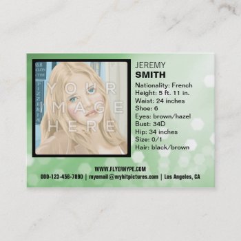 Flyer Hype Green Glow Headshot Business Card by MyBindery at Zazzle