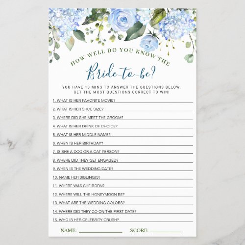 FLYER PAPER Blue Hydrangea Greenery Game