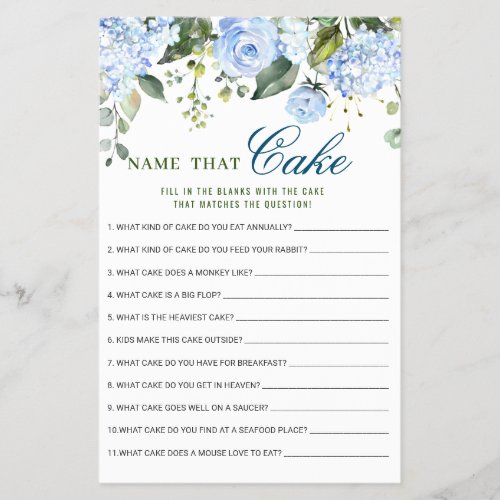 FLYER PAPER Blue Hydrangea Name That Cake Game