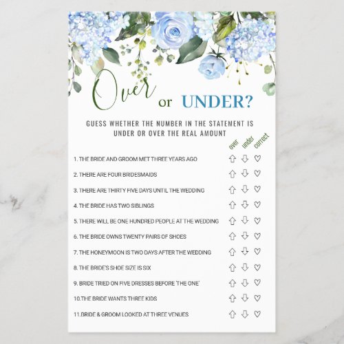 FLYER PAPER Blue Hydrangea Over Or Under Game