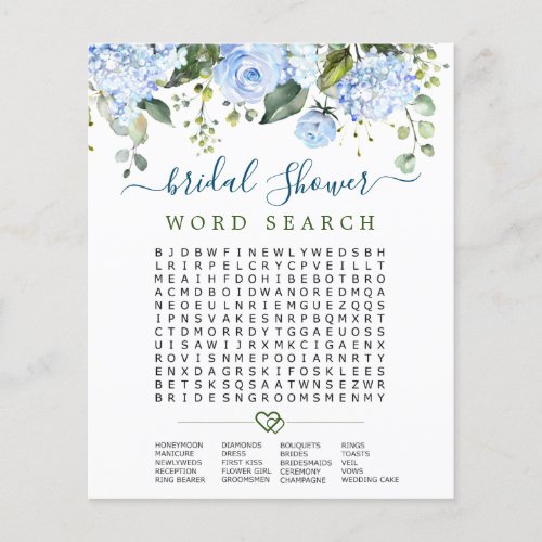 FLYER PAPER Blue Hydrangea Word Search Game