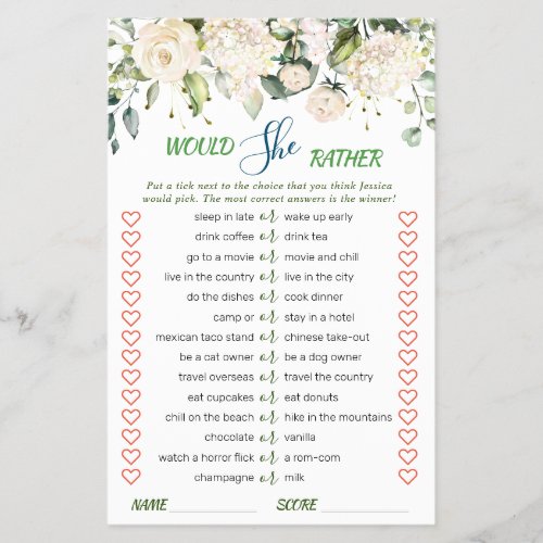 FLYER PAPER Blush Floral Watercolor Bridal Game