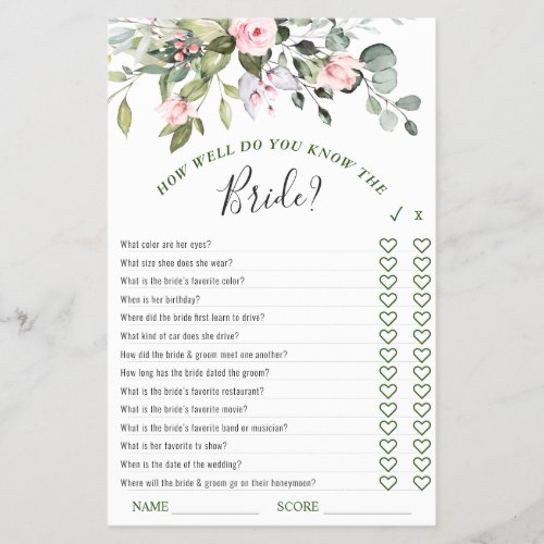 FLYER PAPER Elegant Eucalyptus Blush Roses Game