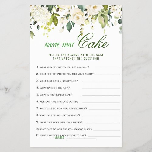 FLYER PAPER Ivory White Roses Floral Bridal Game