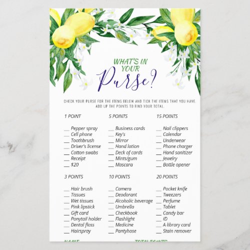 FLYER PAPER Lemon Blossom Greenery Bridal Game