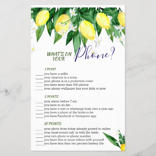 FLYER PAPER Lemon Blossom Greenery Bridal Game