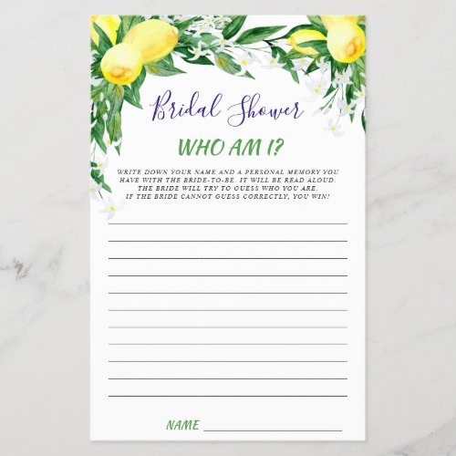 FLYER PAPER Lemons Blossom Greenery Bridal Game