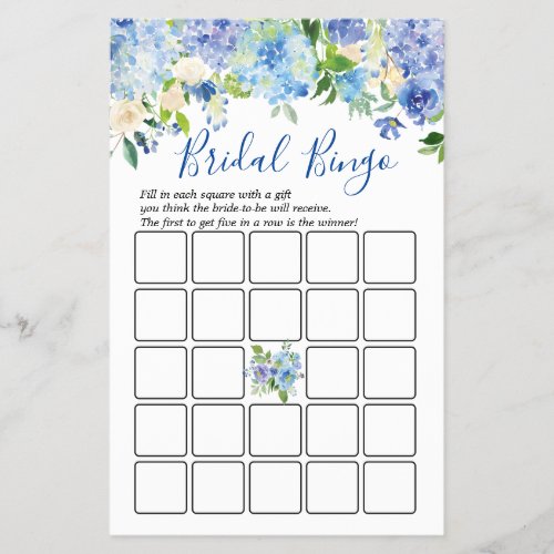 FLYER PAPER Light Blue Hydrangea Bridal Game