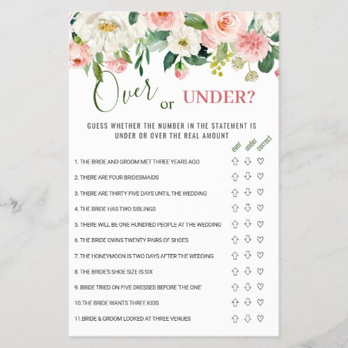 FLYER PAPER Pink Blush Flower Over Or Under Game