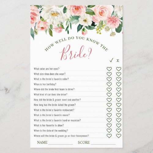 FLYER PAPER Pink Blush Flowers Greenery Game