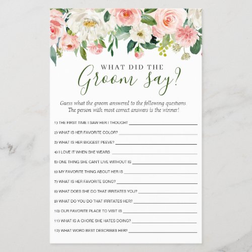 FLYER PAPER Pink Blush Flowers Greenery Game