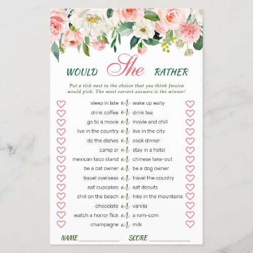 FLYER PAPER Pink Blush Flowers Greenery Game