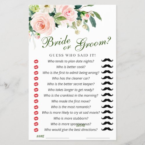 FLYER PAPER Pink Blush Flowers Greenery Game