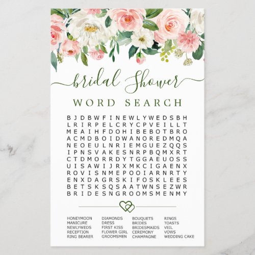 FLYER PAPER Pink Blush Flowers Word Search Game