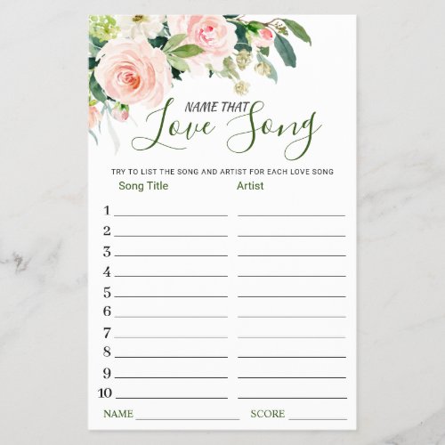 FLYER PAPER Pink Blush Name that Love Song Game