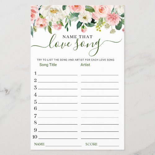 FLYER PAPER Pink Blush Name that Love Song Game