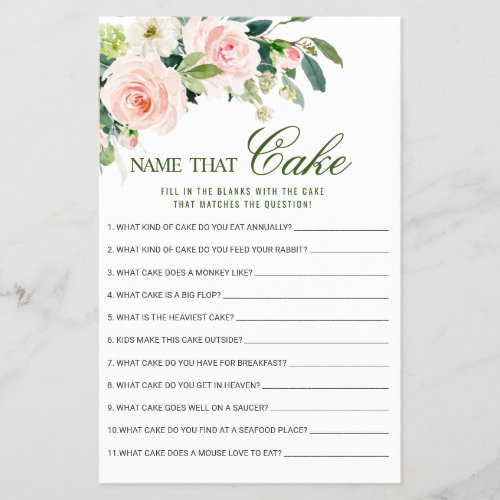 FLYER PAPER Pink Flowers Name That Cake Game