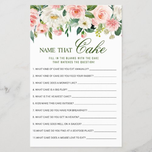 FLYER PAPER Pink Flowers Name That Cake Game