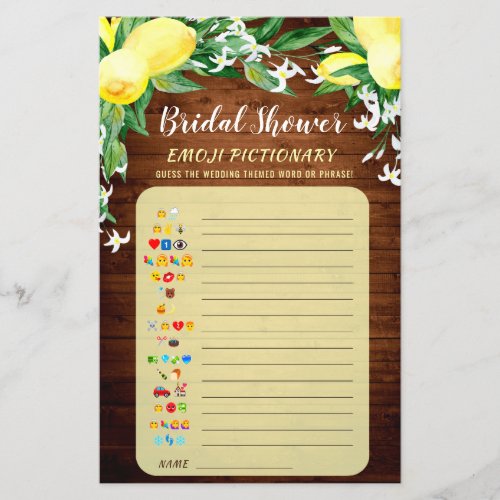 FLYER PAPER Wood Lemons Blossom Bridal Game