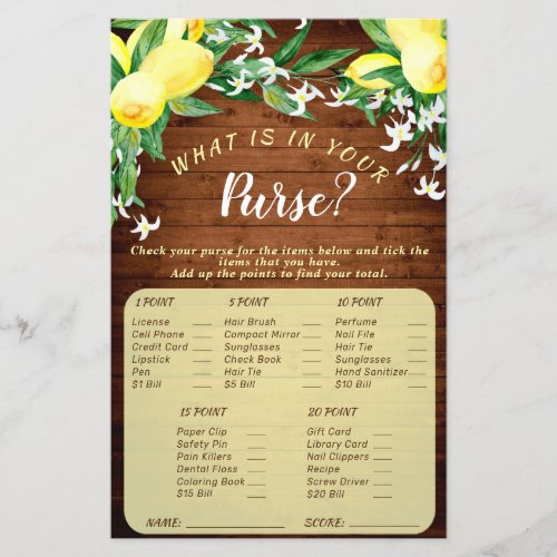 FLYER PAPER Wood Lemons Blossom Bridal Game