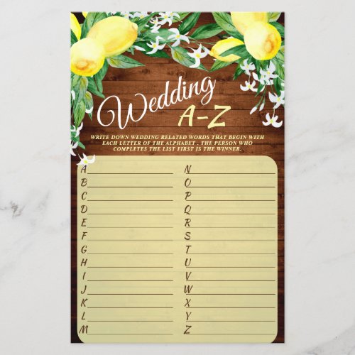 FLYER PAPER Wood Lemons Blossom Bridal Game