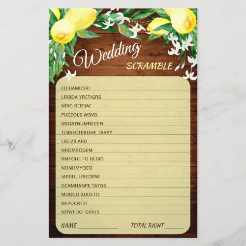 FLYER PAPER Wood Lemons Blossom Bridal Game