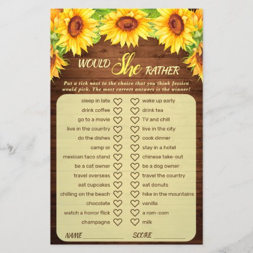 FLYER PAPER Wood Sunflower Blossom Greenery Game