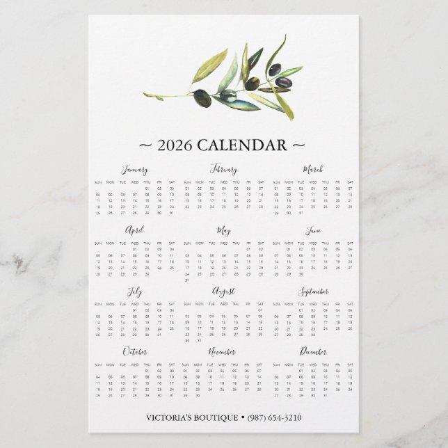 Flyers Botanical Olive Branch 2026 Calendar (Front)