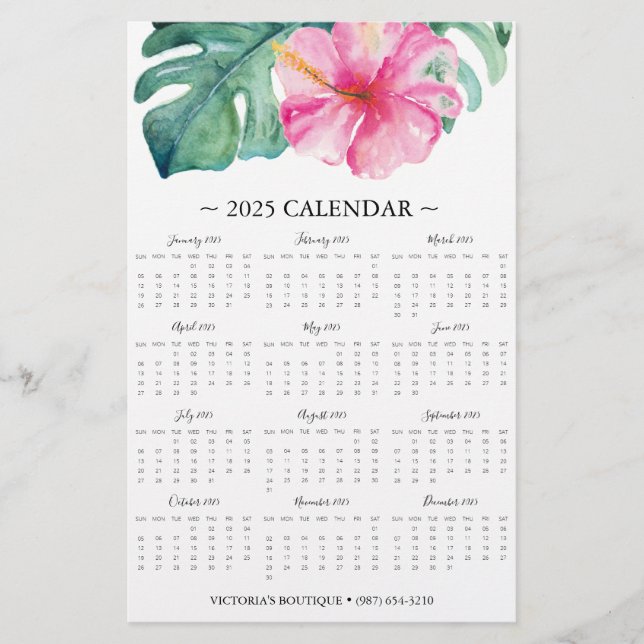 Flyers Pink Tropical Flower 2025 Calendar (Front)