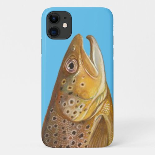 Flyfishing Brown Trout Fish Head _ Skin Print iPhone 11 Case