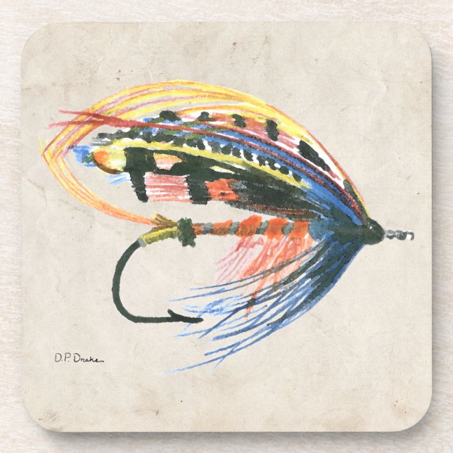FlyFishing Lure Art Salmon Fly Lure Beverage Coaster (Front)