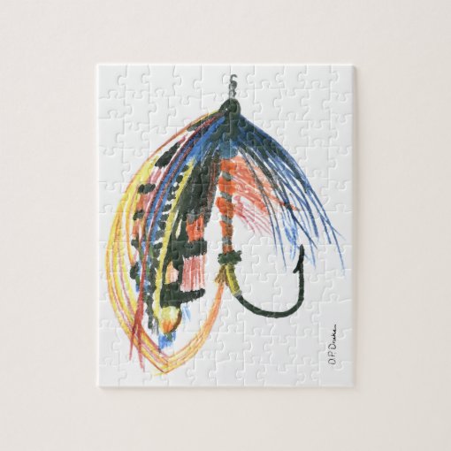 FlyFishing Lure Art Salmon Fly Lure Jigsaw Puzzle Zazzle