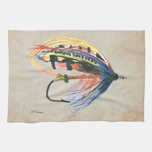 FlyFishing Lure Art Salmon Fly Lure Kitchen Towel (Horizontal)