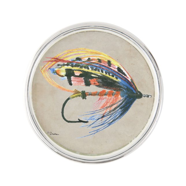 FlyFishing Lure Art Salmon Fly Lure Lapel Pin (Front)
