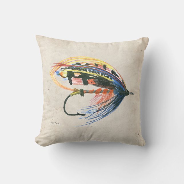 FlyFishing Lure Art Salmon Fly Lure Throw Pillow (Front)
