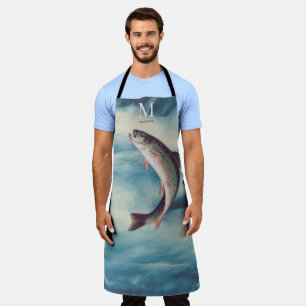 Flyfishing Trout Fisherman Blue River Monogram Apron