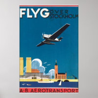 FlyG Over Stockholm Vintage Travel Poster
