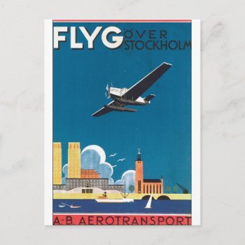 Flyg Over Stockholm Vintage Travel Poster Postcard by travelpostervintage at Zazzle